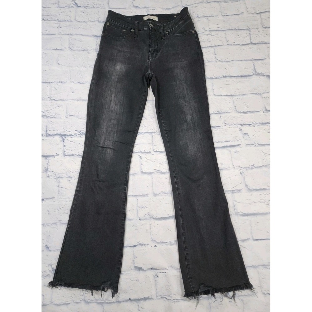 Madewell WOMENS SIZE 26 Tall Cali Demi Boot Jeans Black Wash Flare Raw Hem
